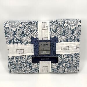 NWT William Morris at Home Sunflower Navy Blue Floral QUEEN Quilt 100% Cotton